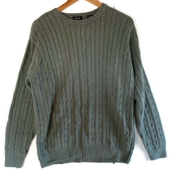 IZOD Mens L. 100% Cotton Cable knit Sweater. Green - Picture 1 of 2